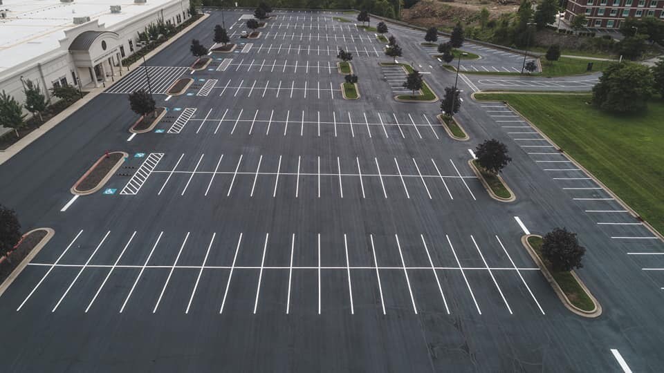 Freshly striped parking lot seen from above